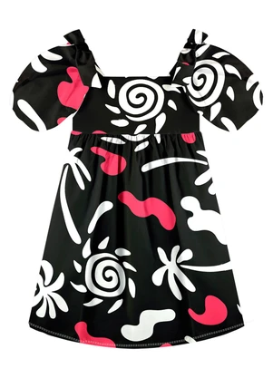Nanai - Vestido Infantil Menina Estampado Preto - NANAI