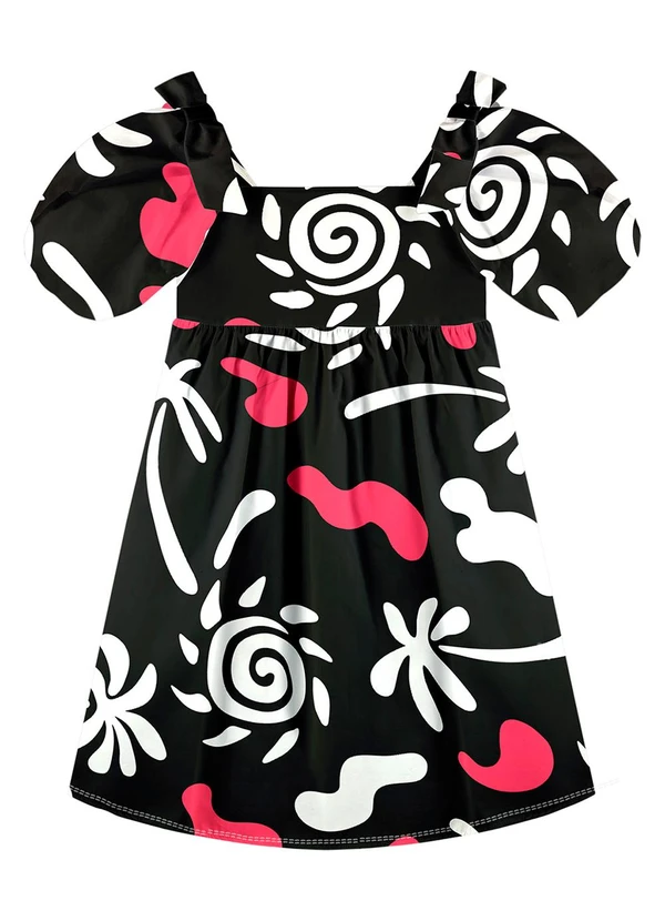 Nanai - Vestido Infantil Menina Estampado Preto