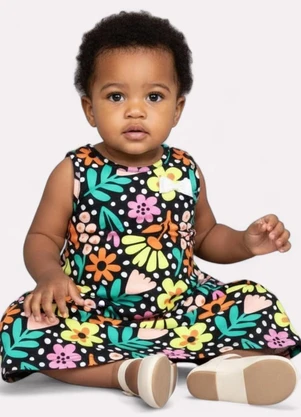 Kyly - Vestido Infantil Menina Estampado Preto - KYLY