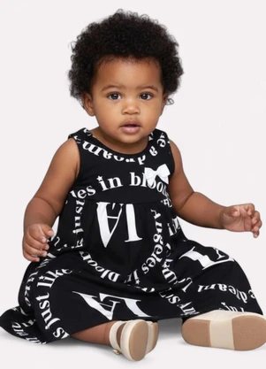 Kyly - Vestido Infantil Menina Estampado Preto - KYLY