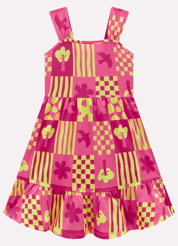 Kyly - Vestido Infantil Menina Estampado Rosa