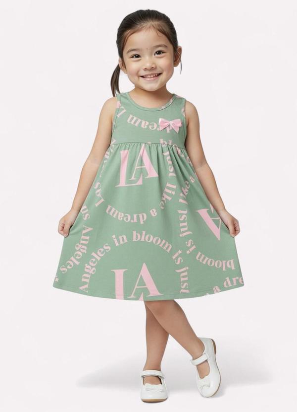 Kyly - Vestido Infantil Menina Estampado Verde 1