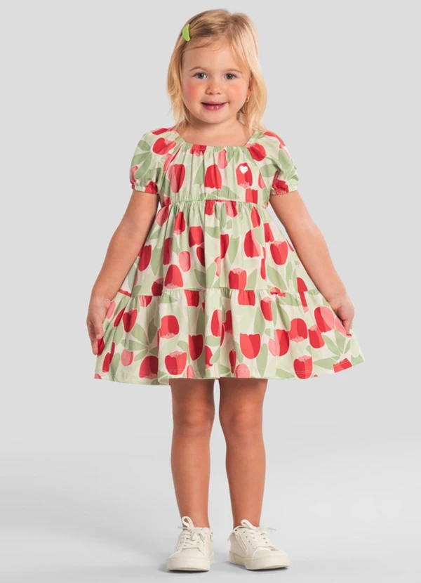 Brandili - Vestido Infantil Menina Estampado Vermelho
