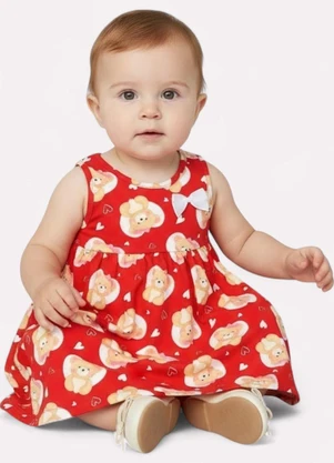 Kyly - Vestido Infantil Menina Estampado Vermelho - KYLY