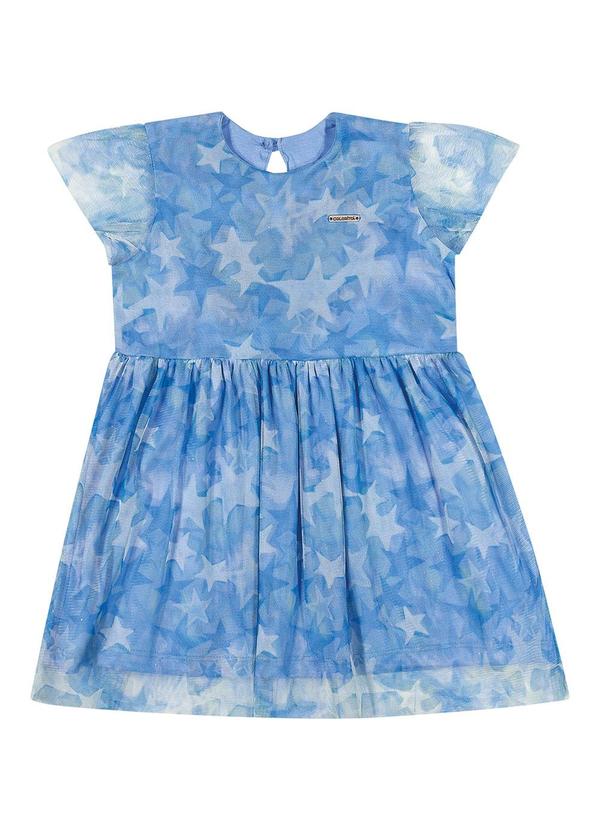 Colorittá - Vestido Infantil Menina Estrelas com Tule Azul