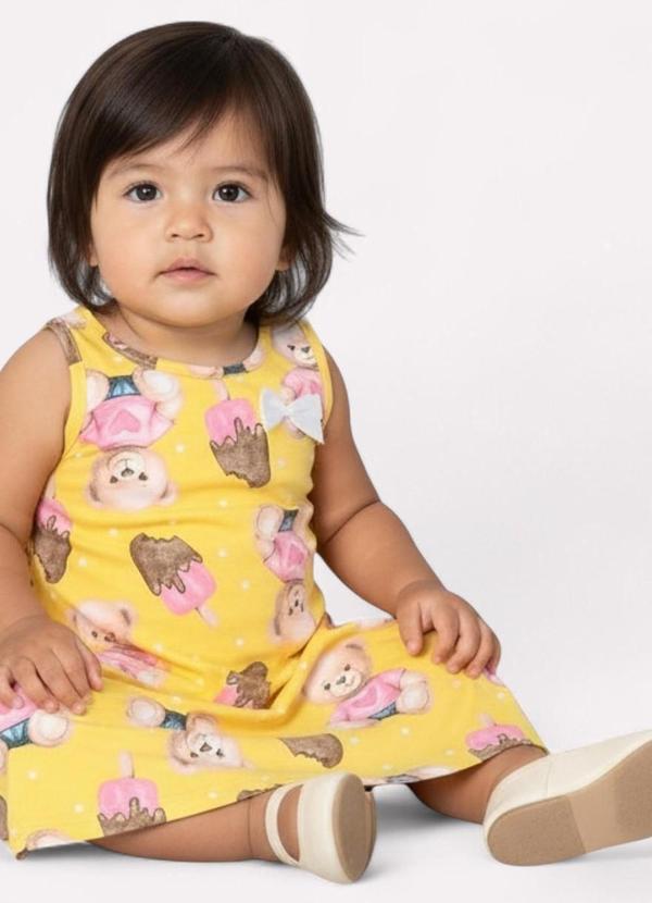 Kyly - Vestido Infantil Menina Evasê com Laço Amarelo