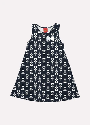 Kyly - Vestido Infantil Menina Evasê Coração Azul - KYLY