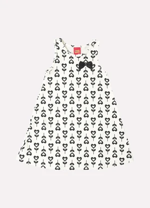 Kyly - Vestido Infantil Menina Evasê Coração Off White - KYLY