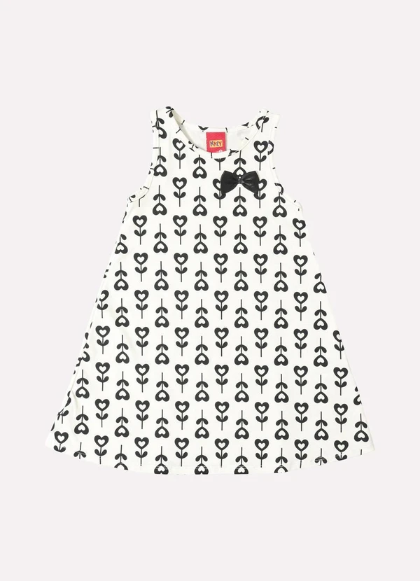 Kyly - Vestido Infantil Menina Evasê Coração Off White