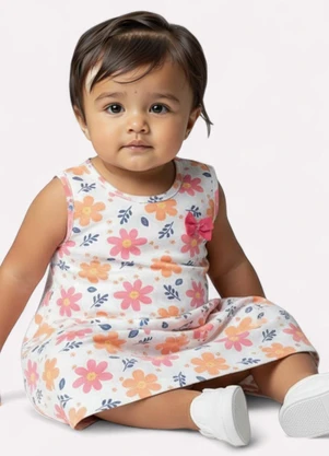 Kyly - Vestido Infantil Menina Evasê Flores Branco - KYLY