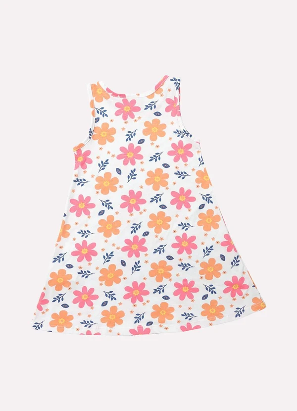 Kyly - Vestido Infantil Menina Evasê Flores Branco 3