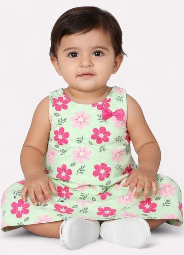 Kyly - Vestido Infantil Menina Evasê Flores Verde 2