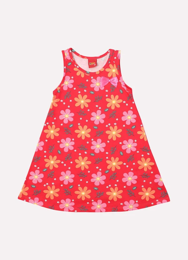 Kyly - Vestido Infantil Menina Evasê Flores Vermelho 2