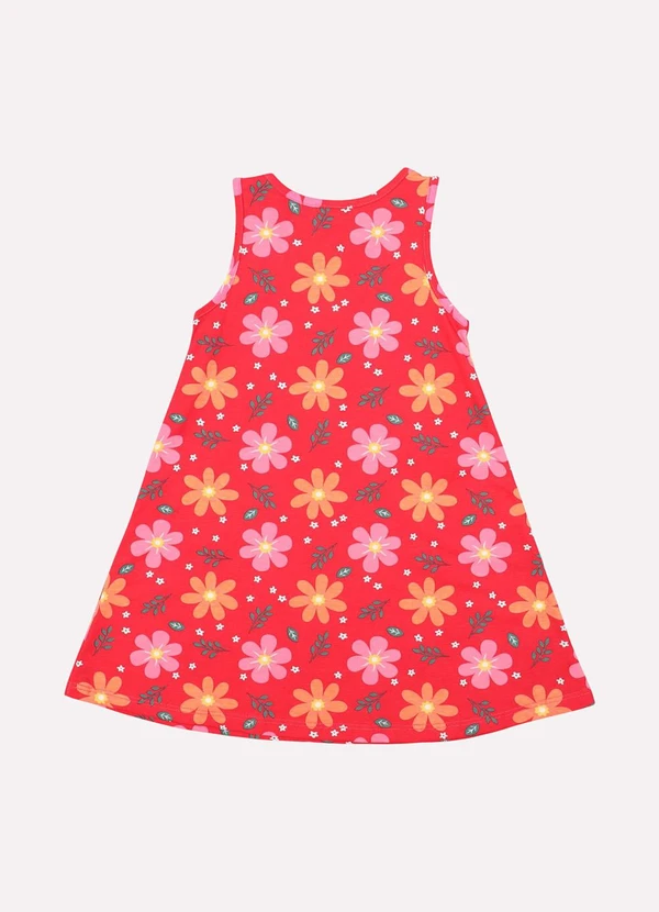 Kyly - Vestido Infantil Menina Evasê Flores Vermelho 3
