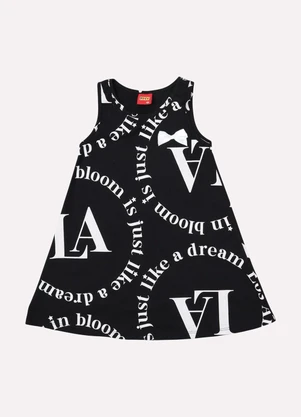 Kyly - Vestido Infantil Menina Evasê Lettering Preto - KYLY