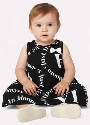 Kyly - Vestido Infantil Menina Evasê Lettering Preto - KYLY
