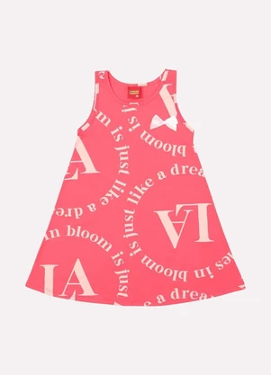 Kyly - Vestido Infantil Menina Evasê Lettering Rosa - KYLY