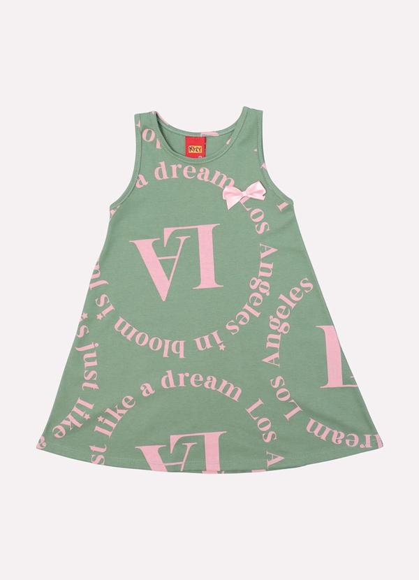 Kyly - Vestido Infantil Menina Evasê Lettering Verde