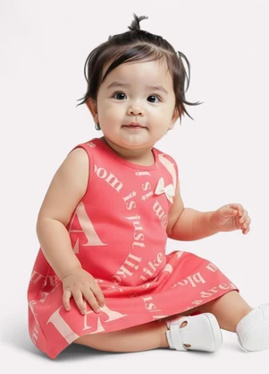 Kyly - Vestido Infantil Menina Evasê Lettering Rosa - KYLY