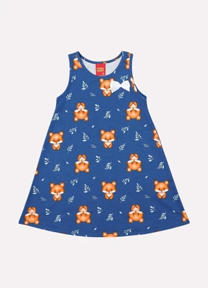 Kyly - Vestido Infantil Menina Evasê Raposa Azul - KYLY