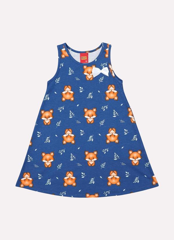 Kyly - Vestido Infantil Menina Evasê Raposa Azul 1