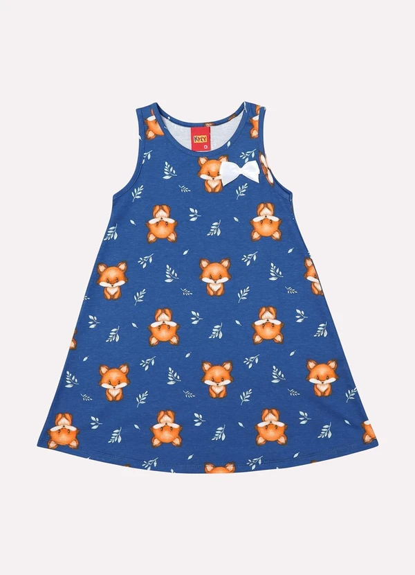 Kyly - Vestido Infantil Menina Evasê Raposa Azul 1