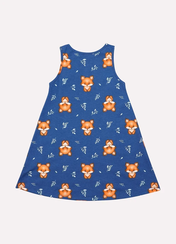 Kyly - Vestido Infantil Menina Evasê Raposa Azul 3