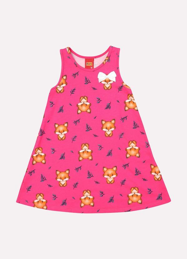Kyly - Vestido Infantil Menina Evasê Raposa Rosa