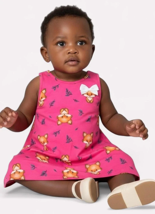 Kyly - Vestido Infantil Menina Evasê Raposa Rosa