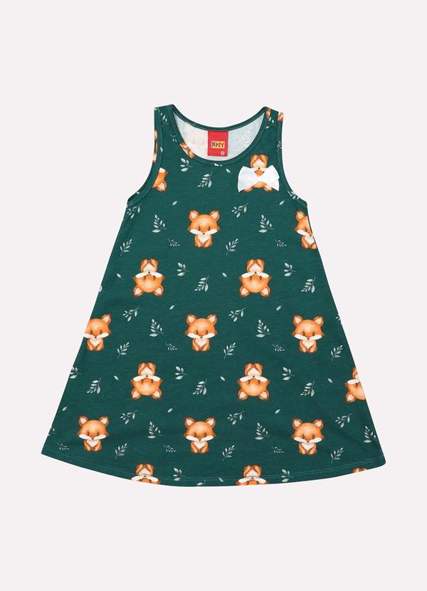 Kyly - Vestido Infantil Menina Evasê Raposa Verde 2
