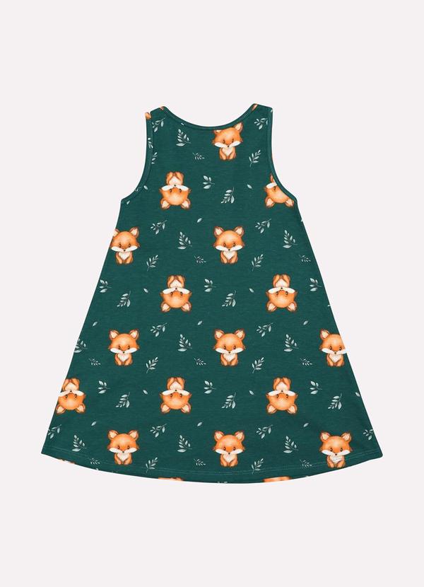 Kyly - Vestido Infantil Menina Evasê Raposa Verde 3