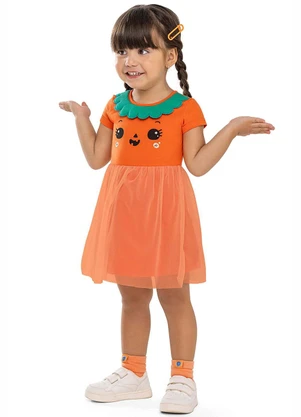Elian - Vestido Infantil Menina Fantasia Abóbora Laranja - ELIAN