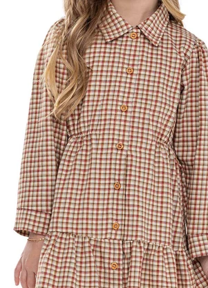 Colorittá - Vestido Infantil Menina Flanela Botões Bege - COLORITTÁ