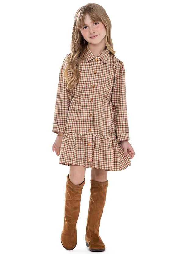 Colorittá - Vestido Infantil Menina Flanela Botões Bege