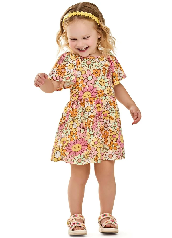 Elian - Vestido Infantil Menina Floral Alegre Amarelo