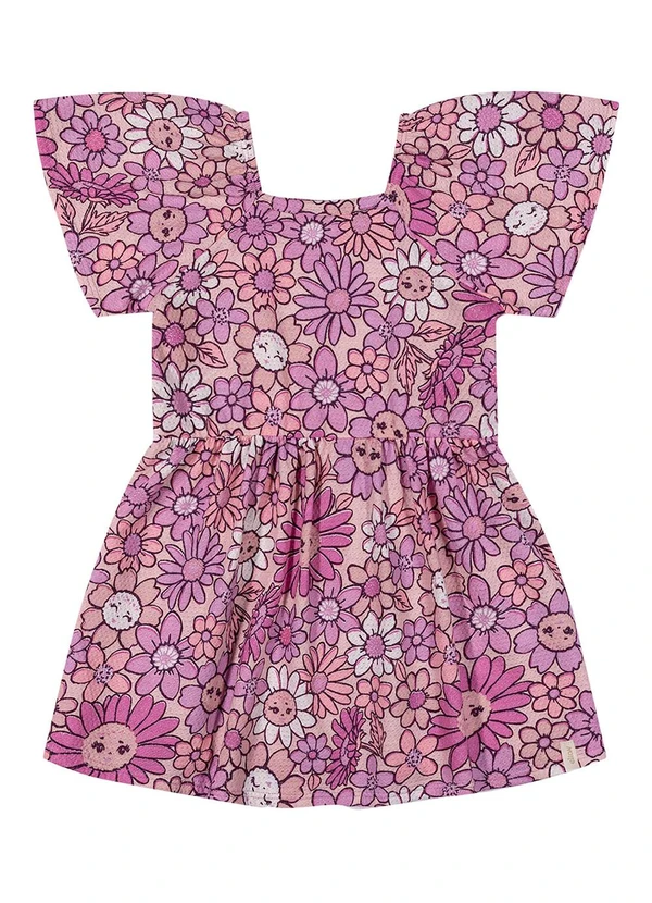 Elian - Vestido Infantil Menina Floral Alegre Rosa