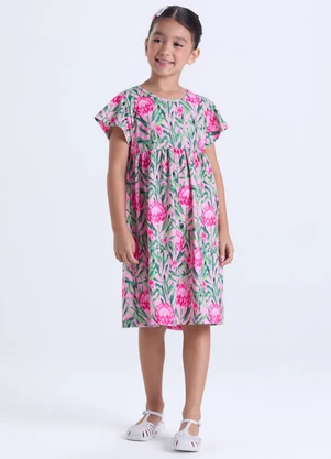 Vida Costeira - Vestido Infantil Menina Floral Babado Rosa - VIDA COSTEIRA