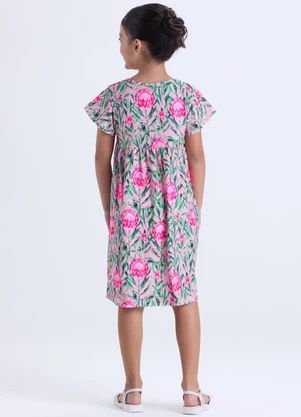 Vida Costeira - Vestido Infantil Menina Floral Babado Rosa - VIDA COSTEIRA