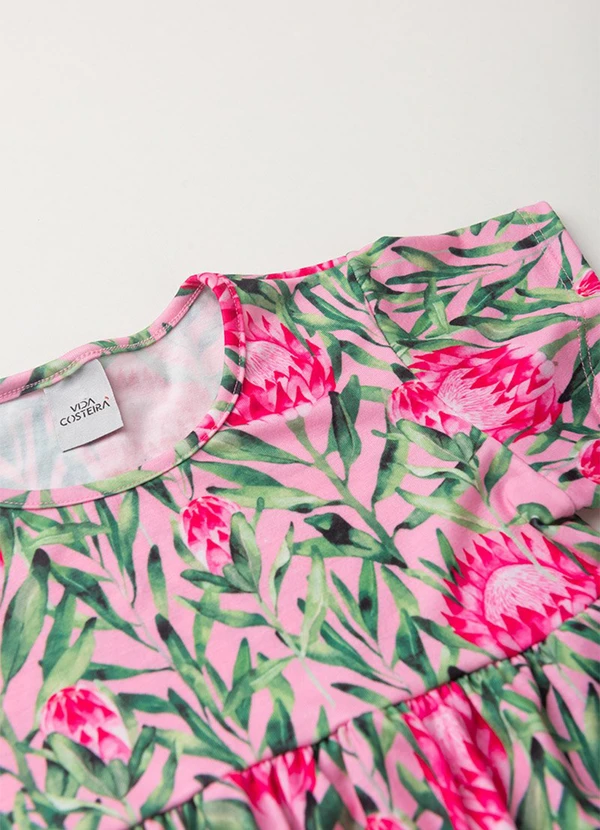Vida Costeira - Vestido Infantil Menina Floral Babado Rosa 5