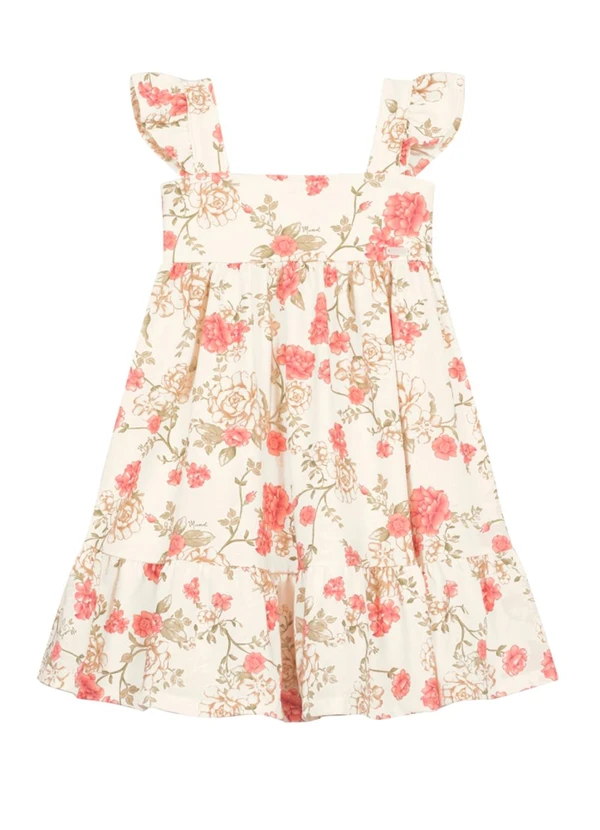 Brandili Mundi - Vestido Infantil Menina Floral Bege