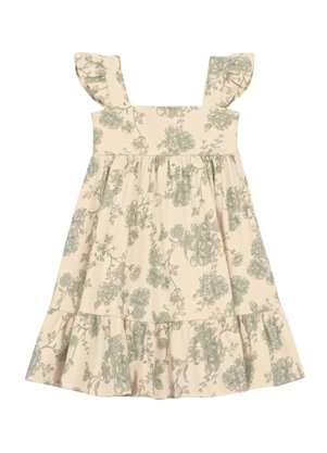 Mundi - Vestido Infantil Menina Floral Bege - MUNDI