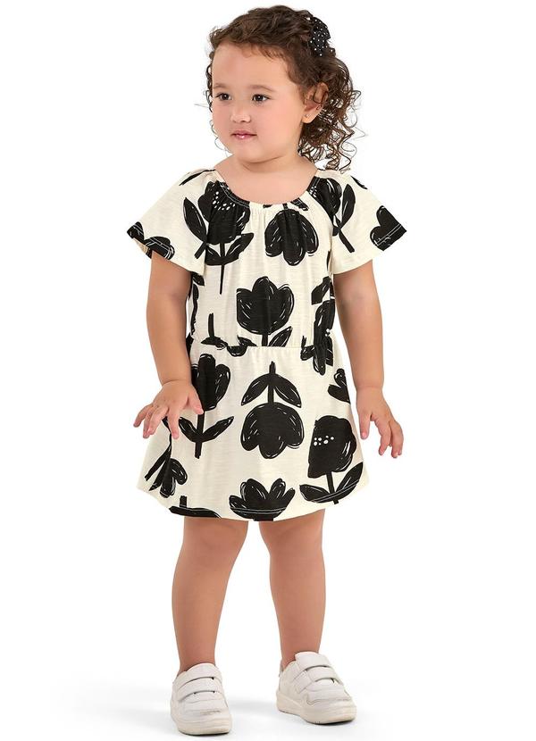 Elian - Vestido Infantil Menina Floral Bicolor Bege