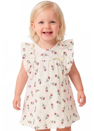 Colorittá - Vestido Infantil Menina Floral Canelado Bege - COLORITTÁ