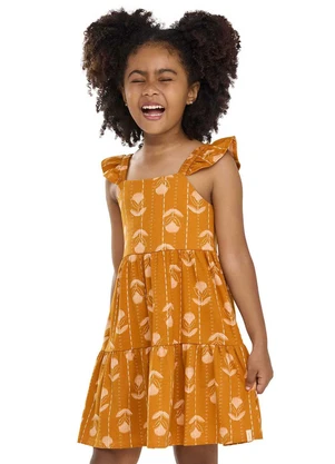 Elian - Vestido Infantil Menina Floral Curto Laranja - ELIAN
