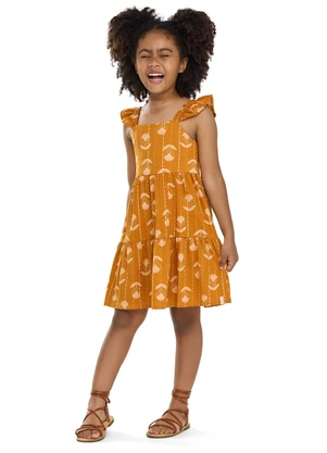 Elian - Vestido Infantil Menina Floral Curto Laranja - ELIAN