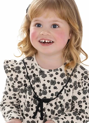 Colorittá - Vestido Infantil Menina Floral Laço Bege - COLORITTÁ