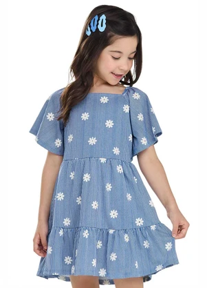 Elian - Vestido Infantil Menina Floral Listras Azul - ELIAN