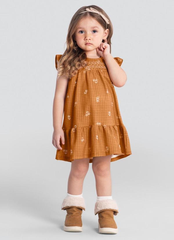 Brandili Mundi - Vestido Infantil Menina Floral Marrom