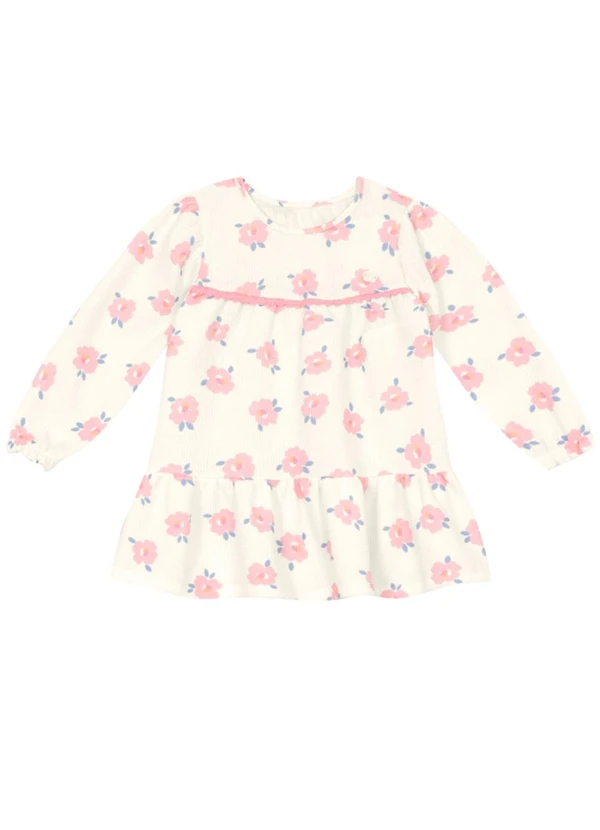 Brandili - Vestido Infantil Menina Floral Natural