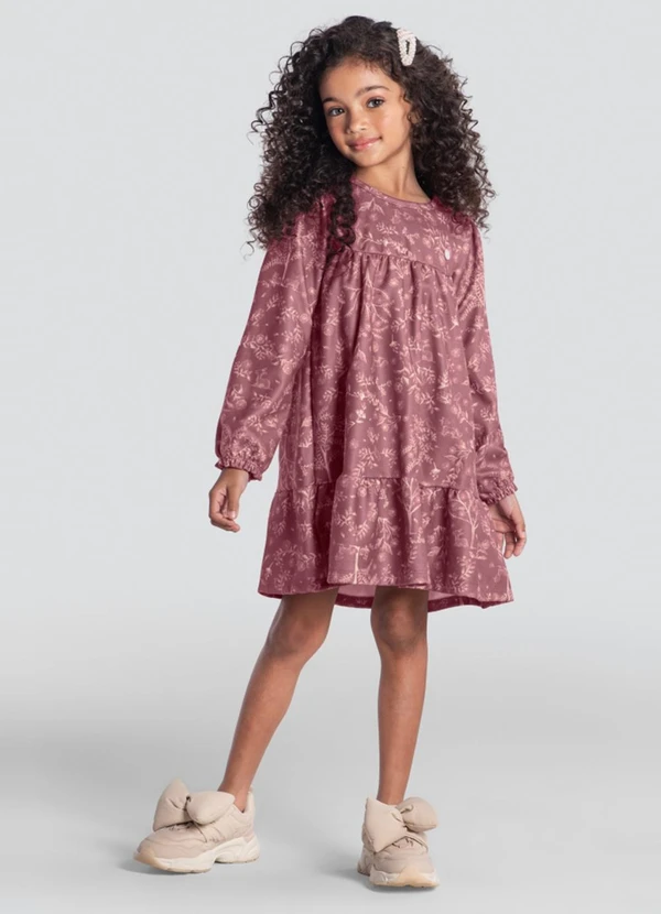 Brandili Mundi - Vestido Infantil Menina Floral Rosa